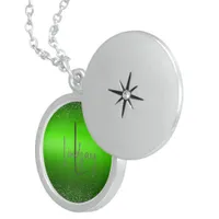 Green Brushed Metal Glitter Monogram Simple | Locket Necklace