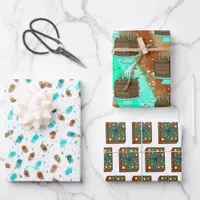 brown and Teal Chocolate Cake Birthday Wrapping Paper Sheets