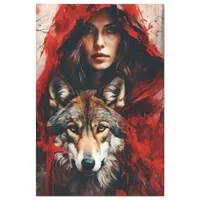 Fairytale Woman in red cloak and a Wolf decoupage Tissue Paper