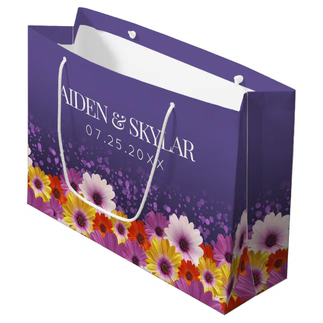 Elegant Daisies with Purple Glitter Wedding Large Gift Bag