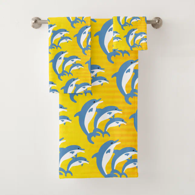 Blue Dolphins Dancing in the Tropical Sun Bath Towel Set