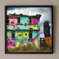 Pink and Teal Graffiti Art | Abandoned House Canvas Print