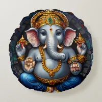 Cute Ganesh Blue Elephant God  Round Pillow