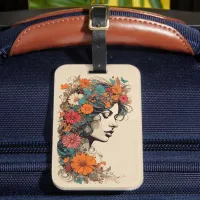 Retro Girl with Flowers in her hair Luggage Tag