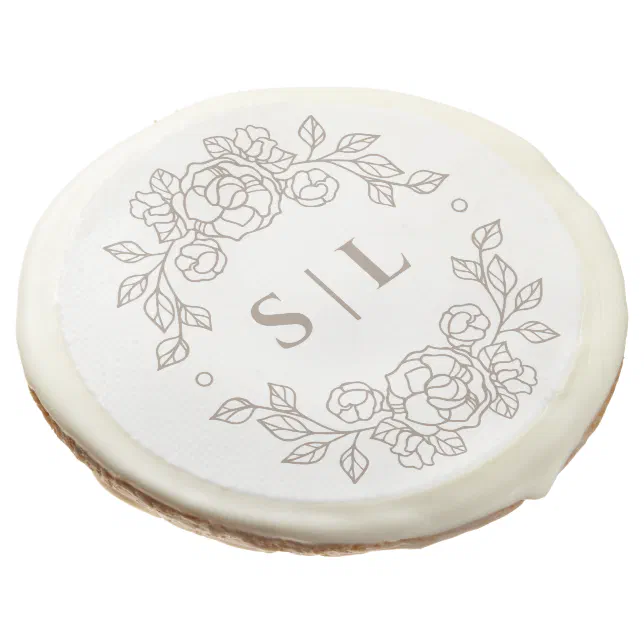 Elegant Minimalist Outline Floral Wedding Sugar Cookie