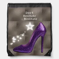 Purple Glitter High Heel Shoe on Gray | Drawstring Bag