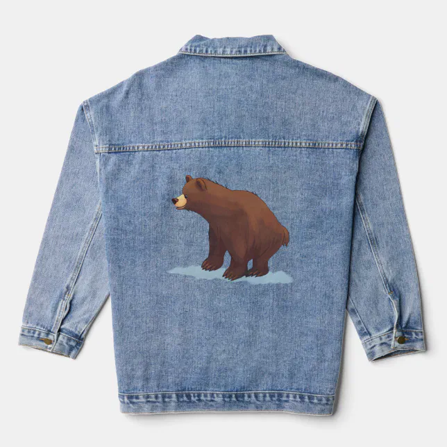 Brown bear walking on the snow denim jacket