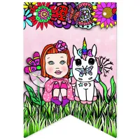 Happy Birthday Pink and Purple Unicorn Fairy Bunting Flags