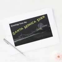 Pitch Black Neon Santa Monica Pier Rectangular Sticker