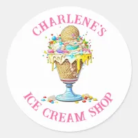 Personalized Ice Cream Shop Parlor Business Classic Round Sticker
