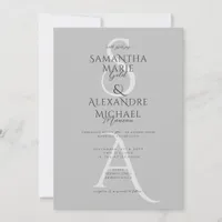 Silver Script Classy Contemporary Monogram Wedding Invitation