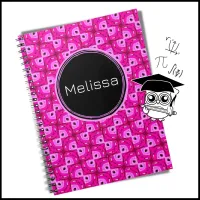 Custom Name Owl Eyes Hot Pink Geometric Pattern Notebook