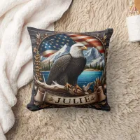 American Eagle With Scenic Mountains and Flag Throw Pillow