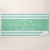 Personalized Mint Green Nautical Beach House Beach Towel