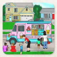 A Hot Summer Day | A Whimsical Illustration Square Paper Coaster