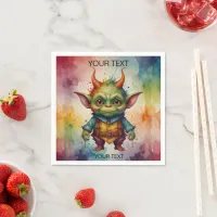 Cute happy colorful funny little goblin creature napkins