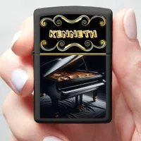 Bold Piano Art on Stylish Black Zippo Lighter