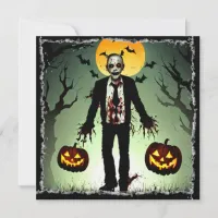 Creepy Zombie with Pumpkins Halloween Invitation