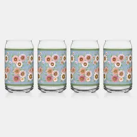 Blue and Pink Daisies Floral Botanical Art Can Glass