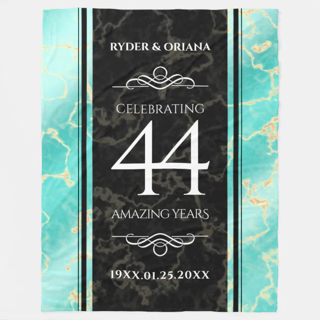 Elegant 44th Turquoise Wedding Anniversary Fleece Blanket