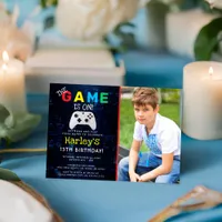 The Game Is On! Custom Photo Video Game Birthday Invitation