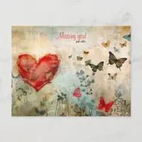 Missing You Butterfly and Heart Holiday Postcard