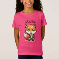 Cute Kawaii Fox with Bubble Tea Personalized T-Shirt