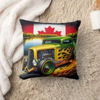 Classic hot rod blazing along a lakeside road throw pillow