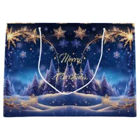 Magical Christmas time - golden snowflakes, Large Gift Bag