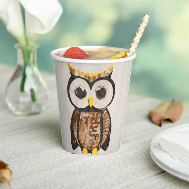 Wood Owl with big eyes Paper Cups