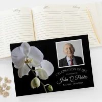 White Orchid on Black Celebration of Life Memorial Guest Book