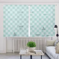 Teal Checkers Sheer Curtains