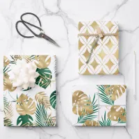 Gold & Green Tropical Leaves Wrapping Paper Sheets