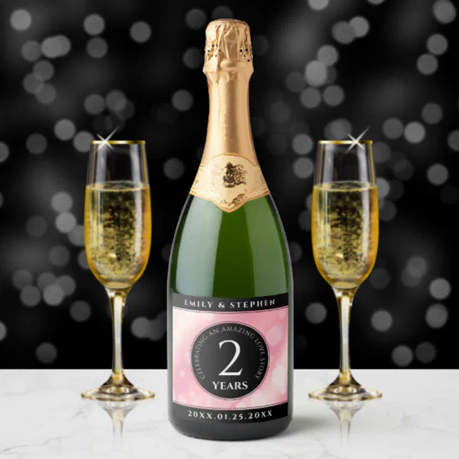 Elegant 2nd Rose Quartz Wedding Anniversary Sparkling Wine Label