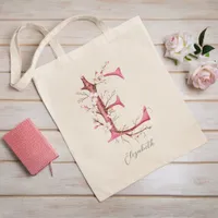 Cherry Blossom Letter 'E' Monogram Custom Name Tote Bag