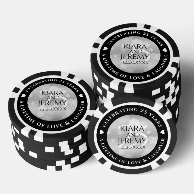 Elegant 25th Silver Wedding Anniversary Poker Chips