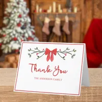 Elegant Red Bow Personalized Family Christmas  Thank You Card