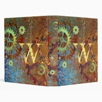 Personalized Steampunk Rusty Clockwork Gears 3 Ring Binder