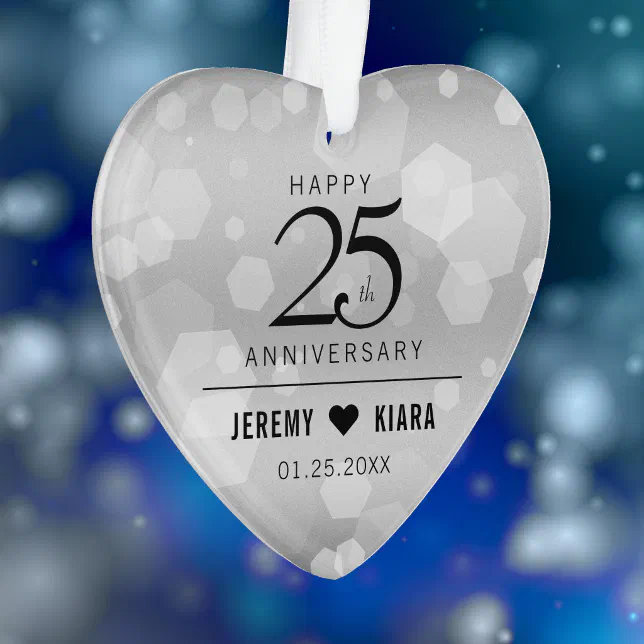 Elegant 25th Silver Wedding Anniversary Ornament