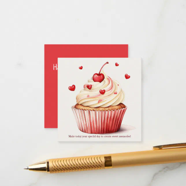 Sweet Cupcake Red Hearts Valentine's Day Card