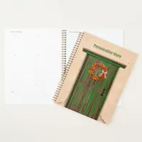 Southwest Chile Wreath on Rustic Green Wood Door Planner