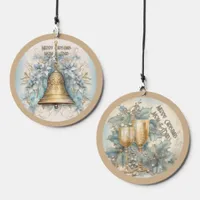 Vintage Christmas Blue & Gold Monogram Mom & Dad | Wind Chime