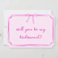 Handwritten Coquette Bow Pink Bridesmaid Proposal Invitation