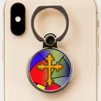 Stained Glass and Cross Religious Phone Ring Stand