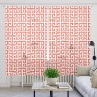 Orange Red Greek Key Pattern Sheer Curtains