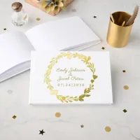 Gold Foil Flower Wreath Elegant White Wedding Foil Guest Book