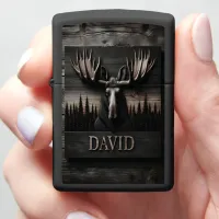 Moose Head Carving With Name Zippo Lighter