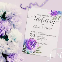 Watercolor Purple Flowers And Foliage Wedding Invitation