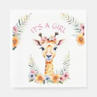 Baby Giraffe Floral, It's a Girl  | Baby Shower Napkins