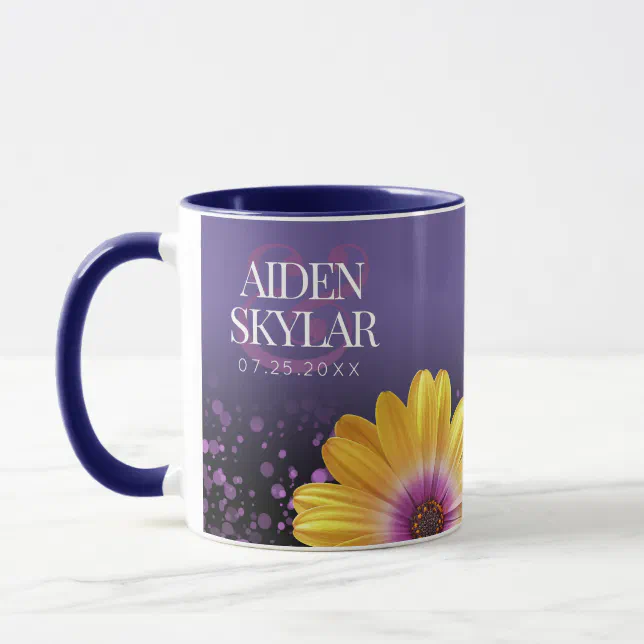 Elegant Golden Daisies with Purple Glitter Wedding Mug